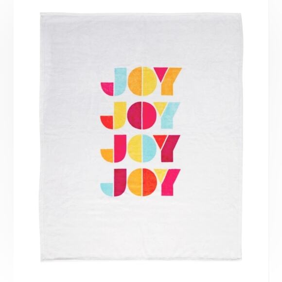 Holiday Festive JOY Throw Blanket White 50" x 60" Colorful Letters - Picture 1 of 5